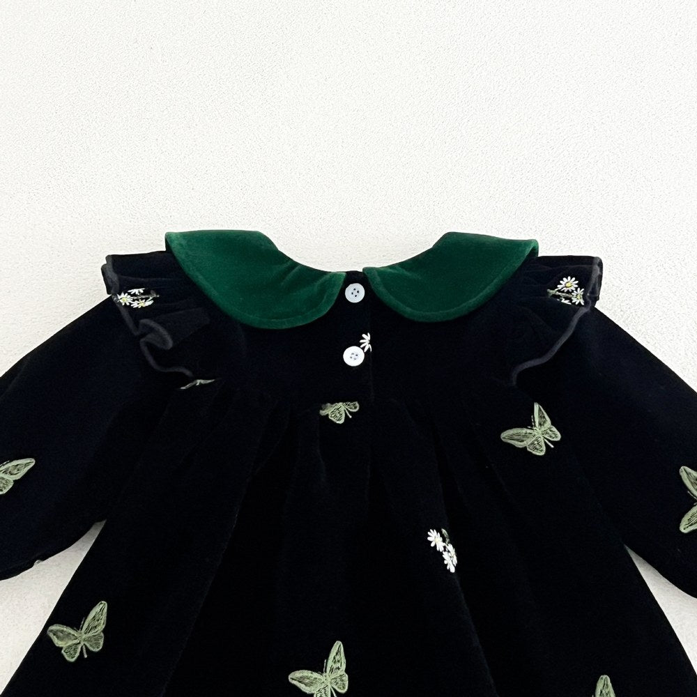 Baby Kids Girls Princess Long Sleeves Flowers Embroidered Dress