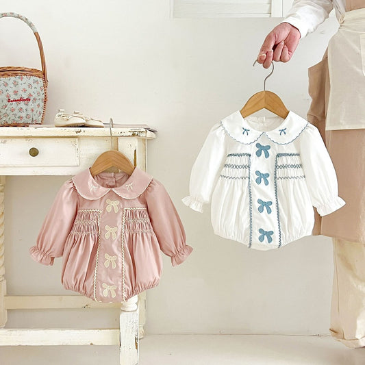 Baby Kids Girls Princess Long Sleeves Butterfly-bows Embroidered Bodysuit