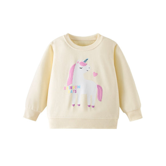 Kids Girls Cartoon and Letters Print Crew Neck Long Sleeves Pullover