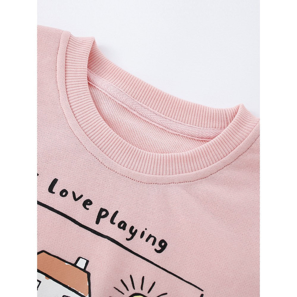Kids Girls Cartoon and Letters Print Crew Neck Long Sleeves Pullover