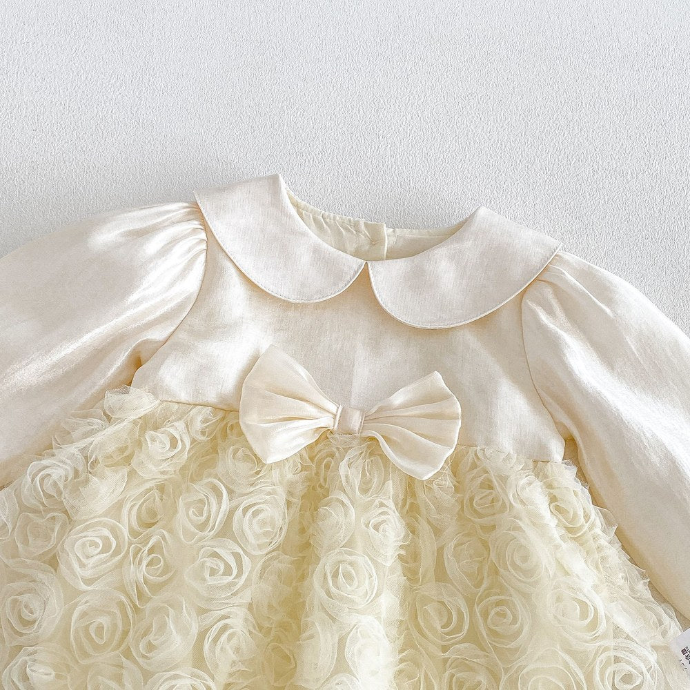Baby Girls Long Sleeves Flowers Pattern Tulle Bodysuit Dress