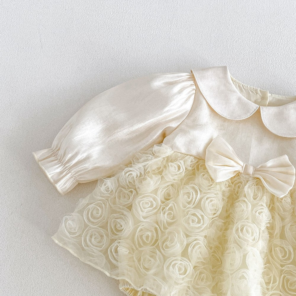Baby Girls Long Sleeves Flowers Pattern Tulle Bodysuit Dress