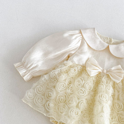 Baby Girls Long Sleeves Flowers Pattern Tulle Bodysuit Dress