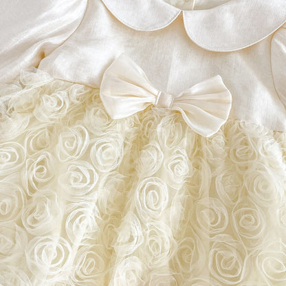 Baby Girls Long Sleeves Flowers Pattern Tulle Bodysuit Dress
