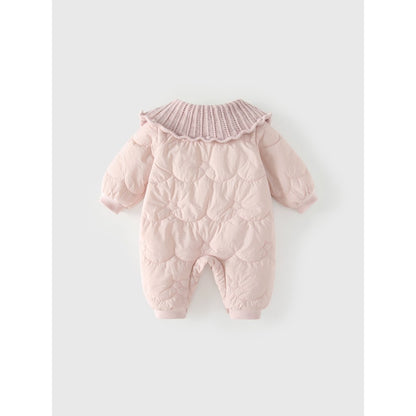 Baby Girls Ruffle Collar Cotton-Padded Romper