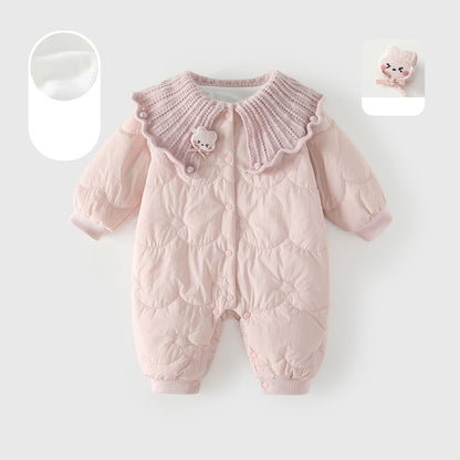 Baby Girls Ruffle Collar Cotton-Padded Romper