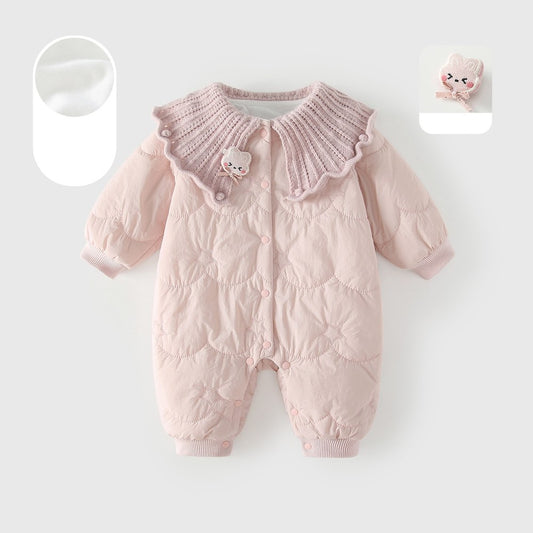 Baby Girls Ruffle Collar Cotton-Padded Romper