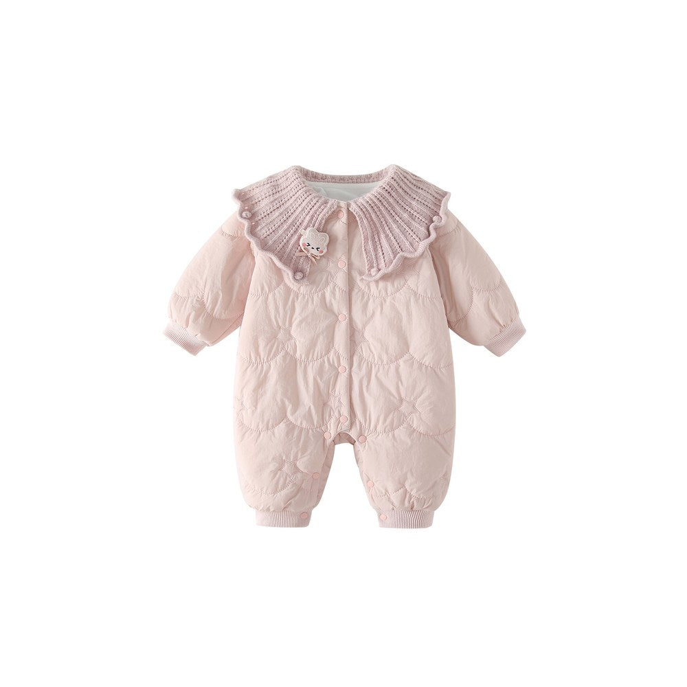 Baby Girls Ruffle Collar Cotton-Padded Romper