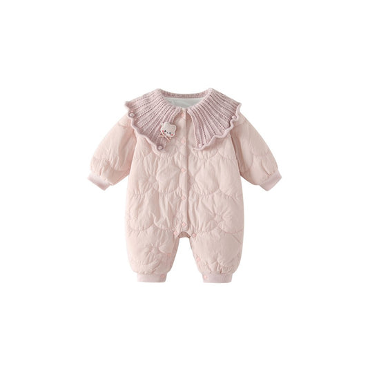 Baby Girls Ruffle Collar Cotton-Padded Romper