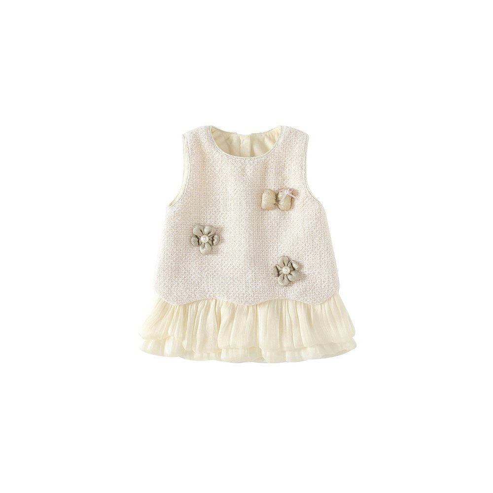 Baby Kids Girls Flowers Pattern Sleeveless Wear-Outside Dress Vest