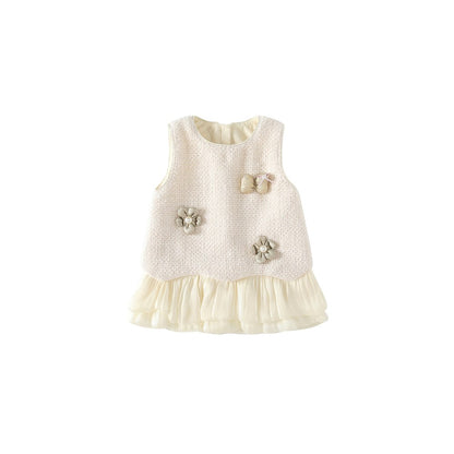 Baby Kids Girls Flowers Pattern Sleeveless Wear-Outside Dress Vest