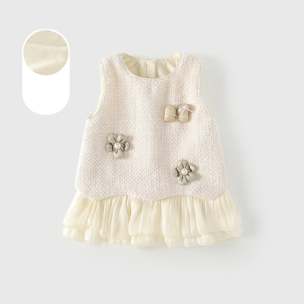 Baby Kids Girls Flowers Pattern Sleeveless Wear-Outside Dress Vest