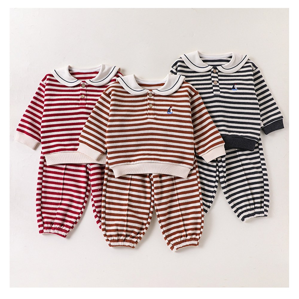 Baby Kids Long Sleeves Striped Pattern Top and Pants 2-piece Clothing Set