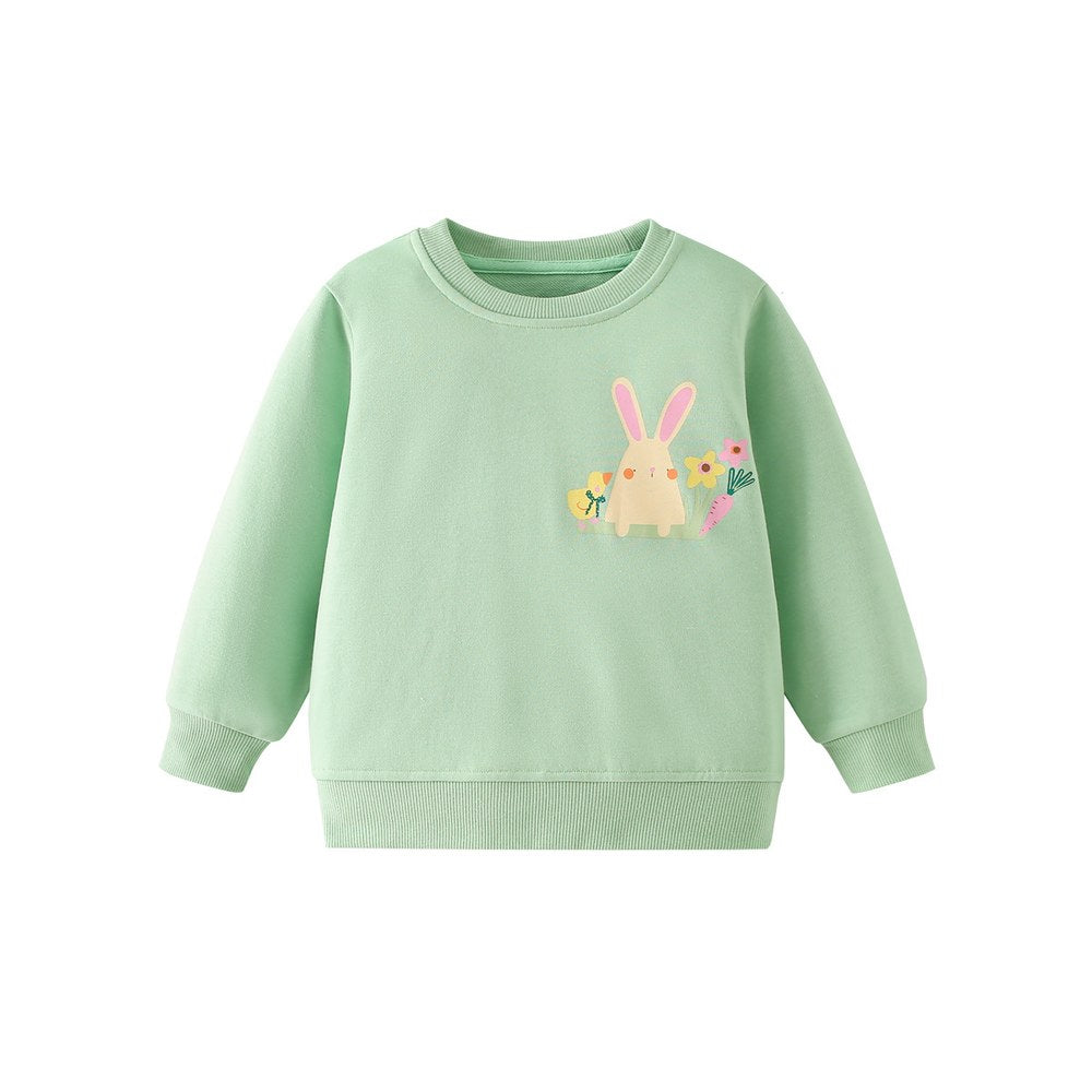 Kids Girls Cartoon Print Crew Neck Long Sleeves Sweatshirt