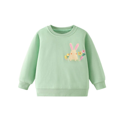 Kids Girls Cartoon Print Crew Neck Long Sleeves Sweatshirt