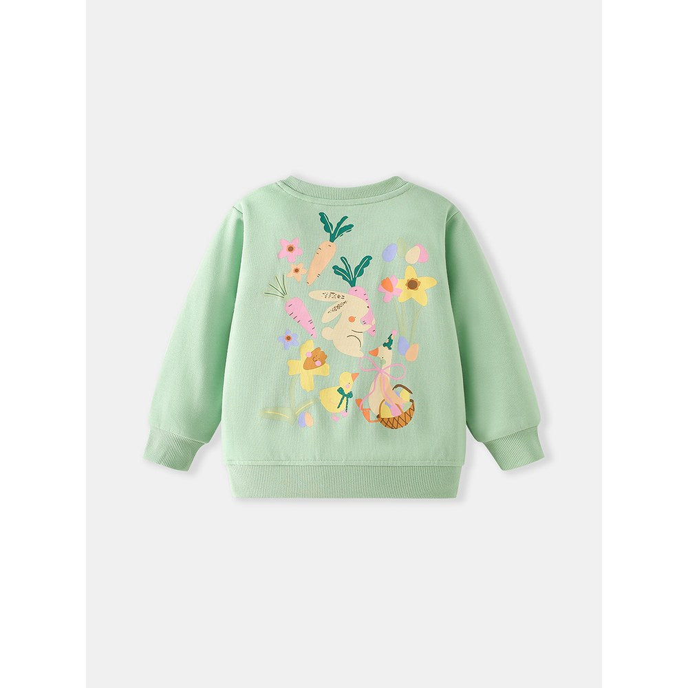 Kids Girls Cartoon Print Crew Neck Long Sleeves Sweatshirt