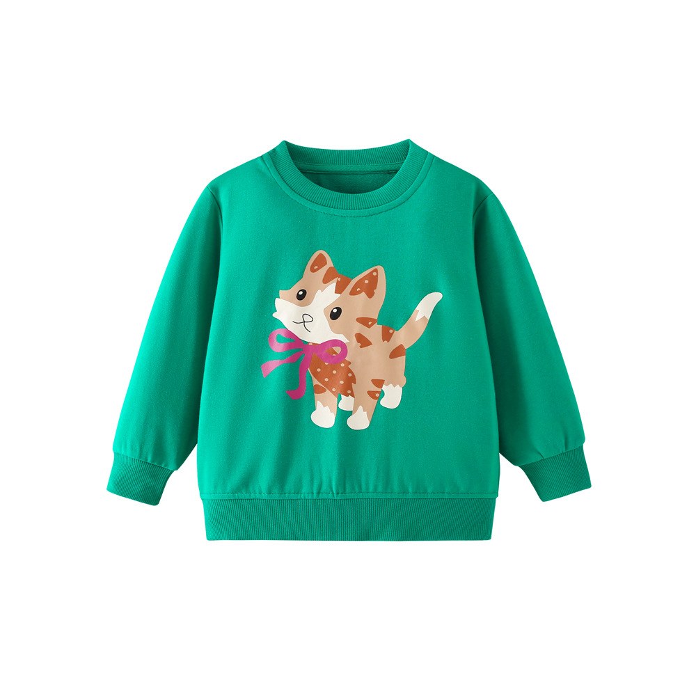 Kids Girls Animals Cartoon Print Crew Neck Long Sleeves Sweatshirt