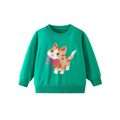 Kids Girls Animals Cartoon Print Crew Neck Long Sleeves Sweatshirt