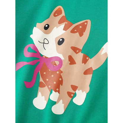 Kids Girls Animals Cartoon Print Crew Neck Long Sleeves Sweatshirt