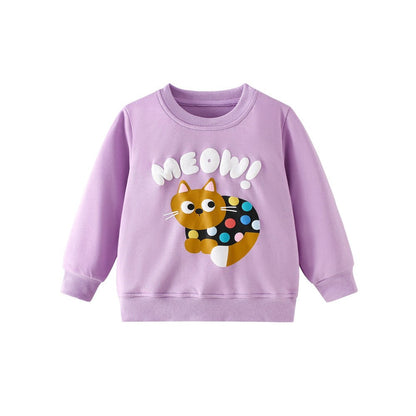 Kids Girls Animals Cartoon Print Crew Neck Long Sleeves Sweatshirt