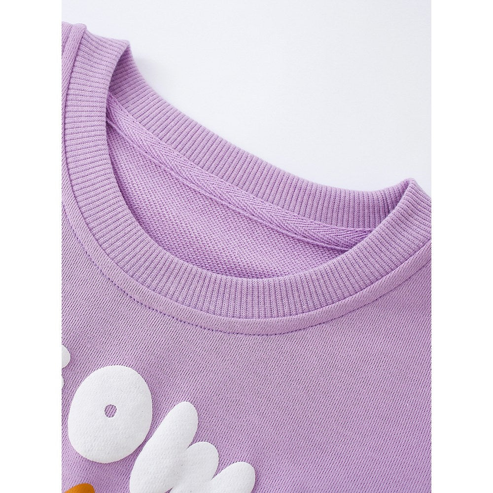 Kids Girls Animals Cartoon Print Crew Neck Long Sleeves Sweatshirt