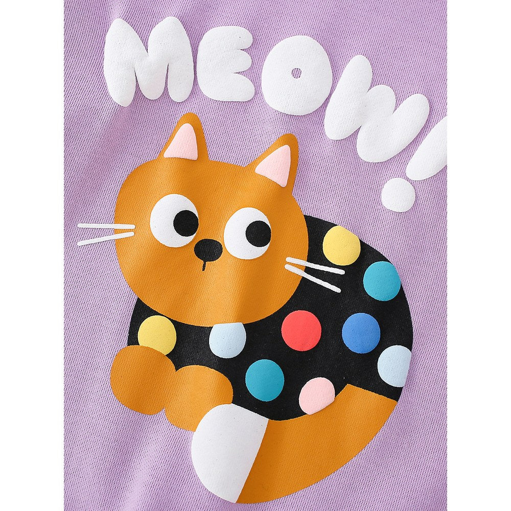 Kids Girls Animals Cartoon Print Crew Neck Long Sleeves Sweatshirt