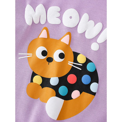 Kids Girls Animals Cartoon Print Crew Neck Long Sleeves Sweatshirt