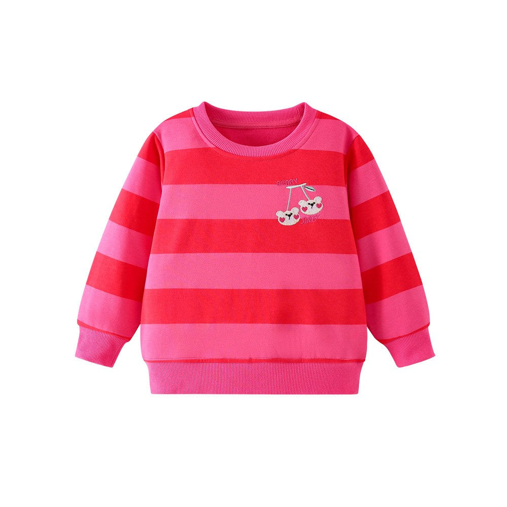 Kids Girls Striped Pattern Crew Neck Long Sleeves Sweatshirt