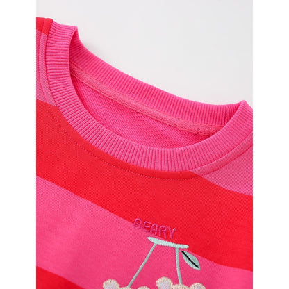 Kids Girls Striped Pattern Crew Neck Long Sleeves Sweatshirt