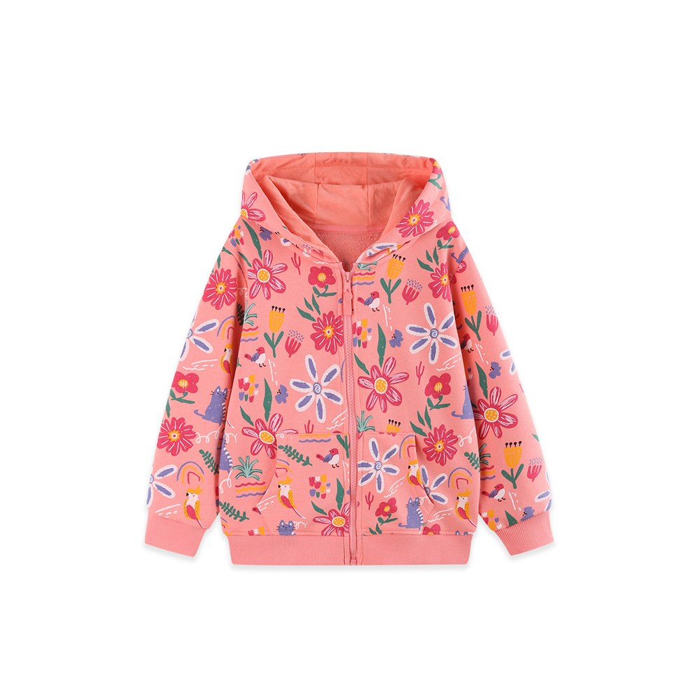 Baby Kids Girls Flowers Cartoon Pattern Hooded Coat