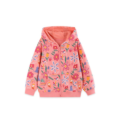 Baby Kids Girls Flowers Cartoon Pattern Hooded Coat