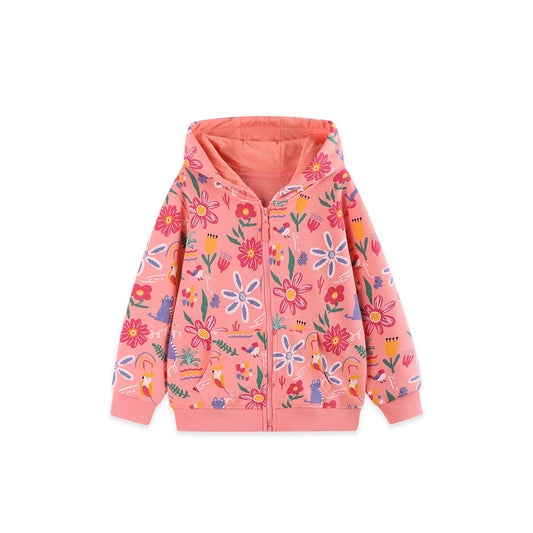 Baby Kids Girls Flowers Cartoon Pattern Hooded Coat