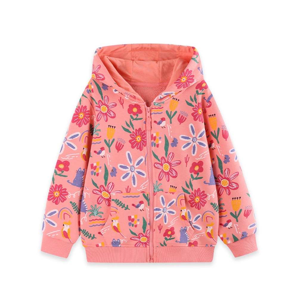 Baby Kids Girls Flowers Cartoon Pattern Hooded Coat