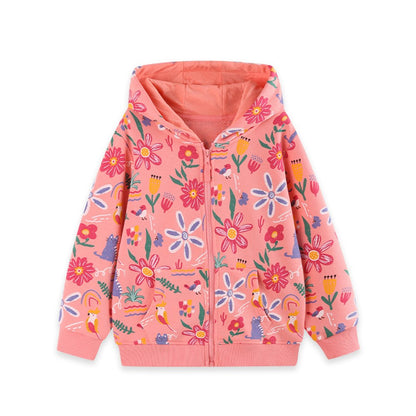 Baby Kids Girls Flowers Cartoon Pattern Hooded Coat