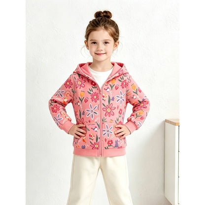 Baby Kids Girls Flowers Cartoon Pattern Hooded Coat