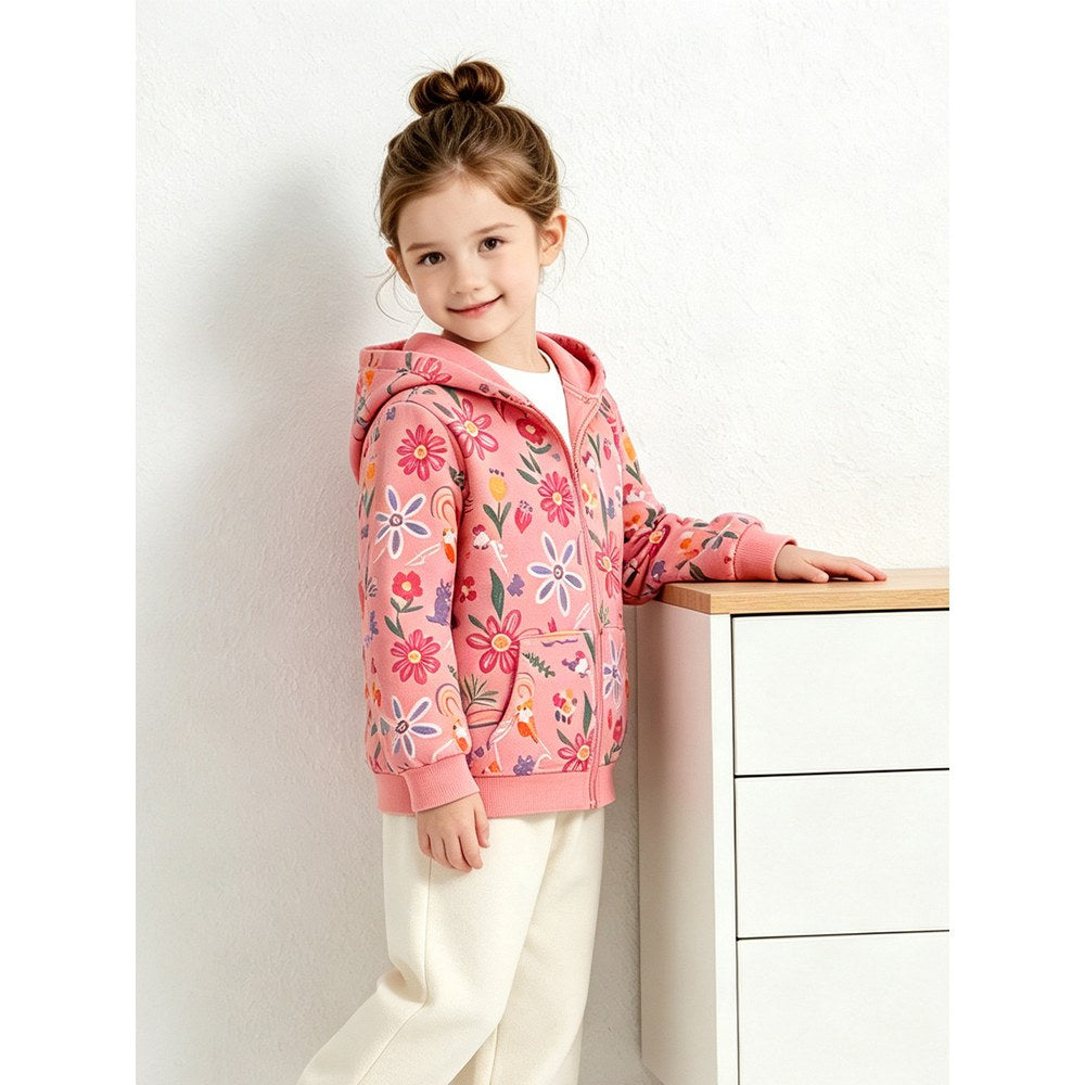 Baby Kids Girls Flowers Cartoon Pattern Hooded Coat