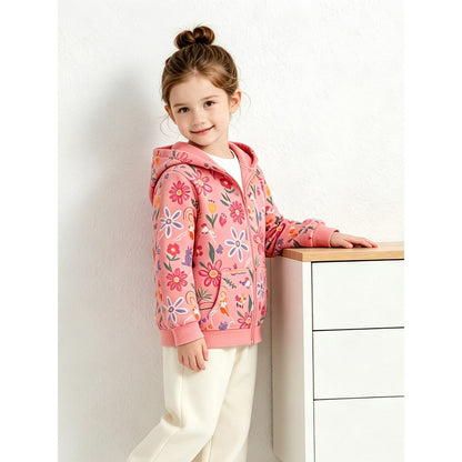 Baby Kids Girls Flowers Cartoon Pattern Hooded Coat