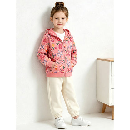 Baby Kids Girls Flowers Cartoon Pattern Hooded Coat