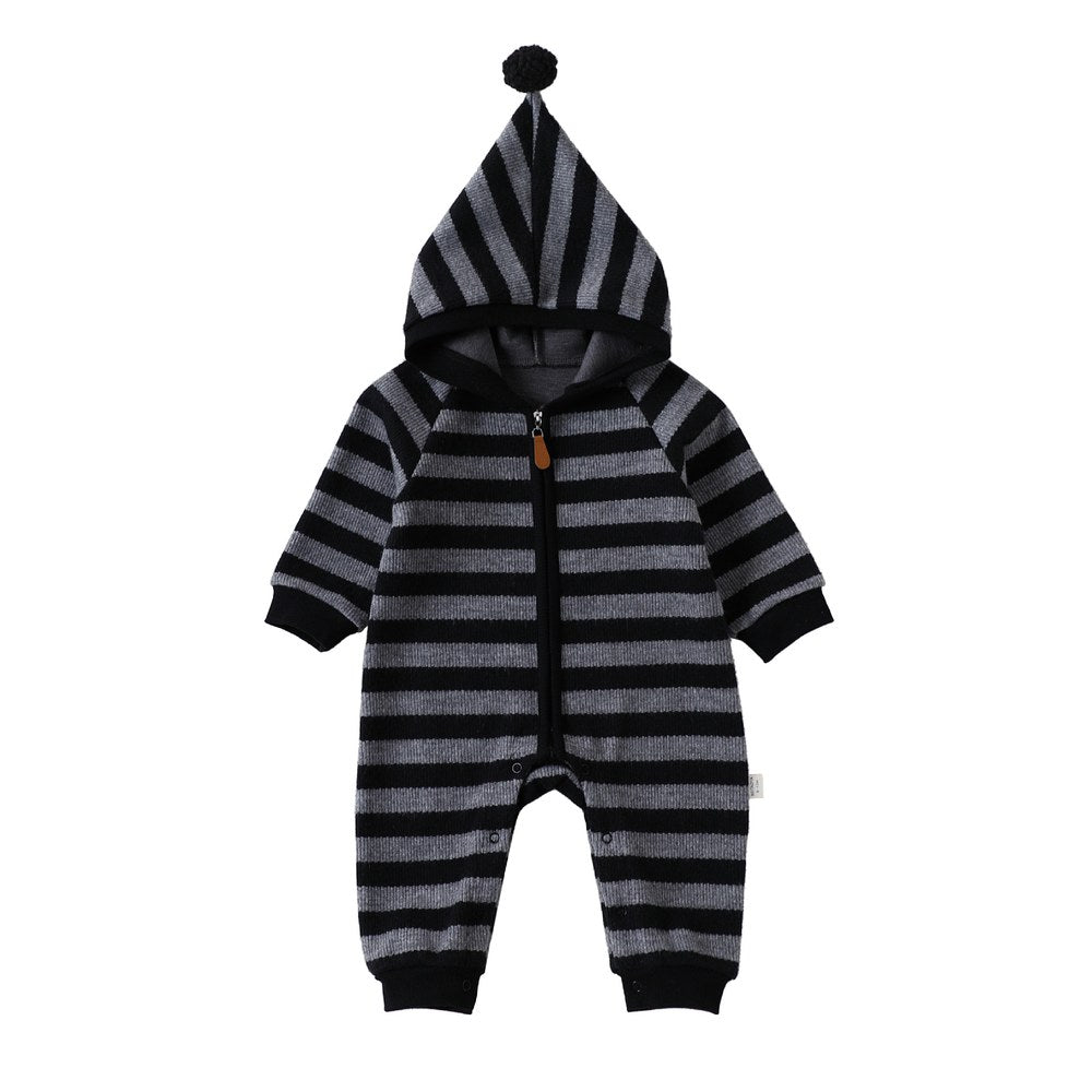 Baby Kids Unisex Long Sleeves Striped Pattern Hooded Rompers