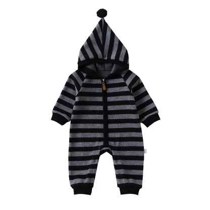 Baby Kids Unisex Long Sleeves Striped Pattern Hooded Rompers