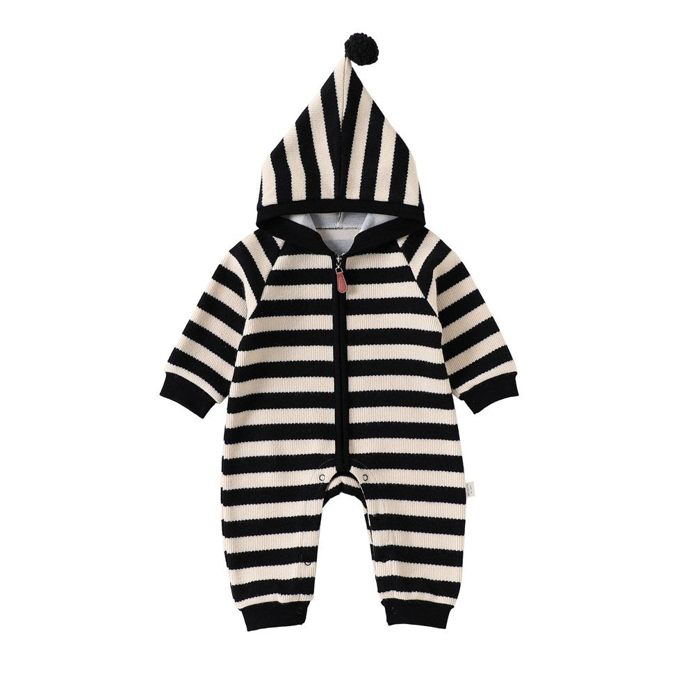 Baby Kids Unisex Long Sleeves Striped Pattern Hooded Rompers