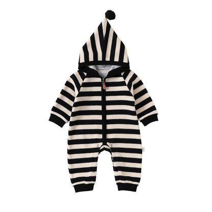 Baby Kids Unisex Long Sleeves Striped Pattern Hooded Rompers