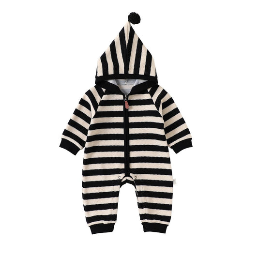 Baby Kids Unisex Long Sleeves Striped Pattern Hooded Rompers