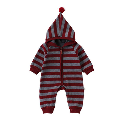 Baby Kids Unisex Long Sleeves Striped Pattern Hooded Rompers