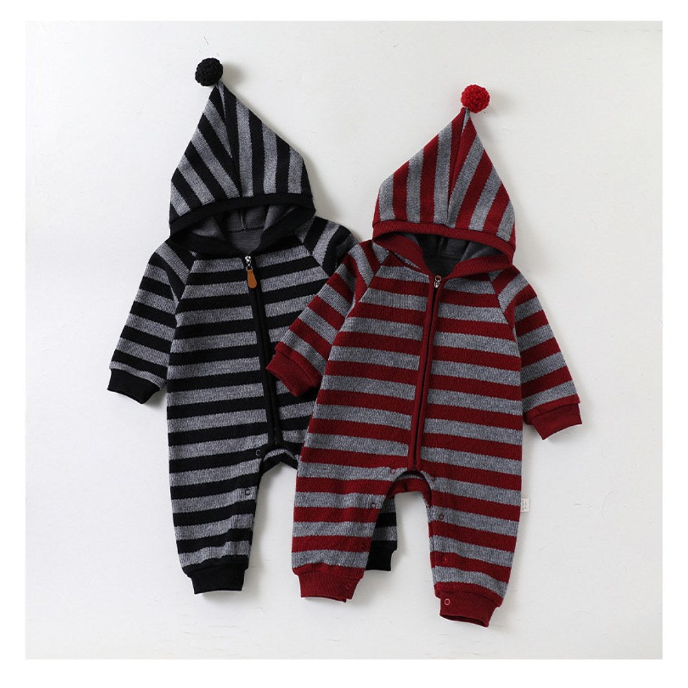 Baby Kids Unisex Long Sleeves Striped Pattern Hooded Rompers