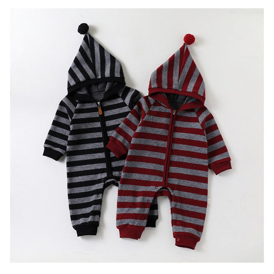 Baby Kids Unisex Long Sleeves Striped Pattern Hooded Rompers