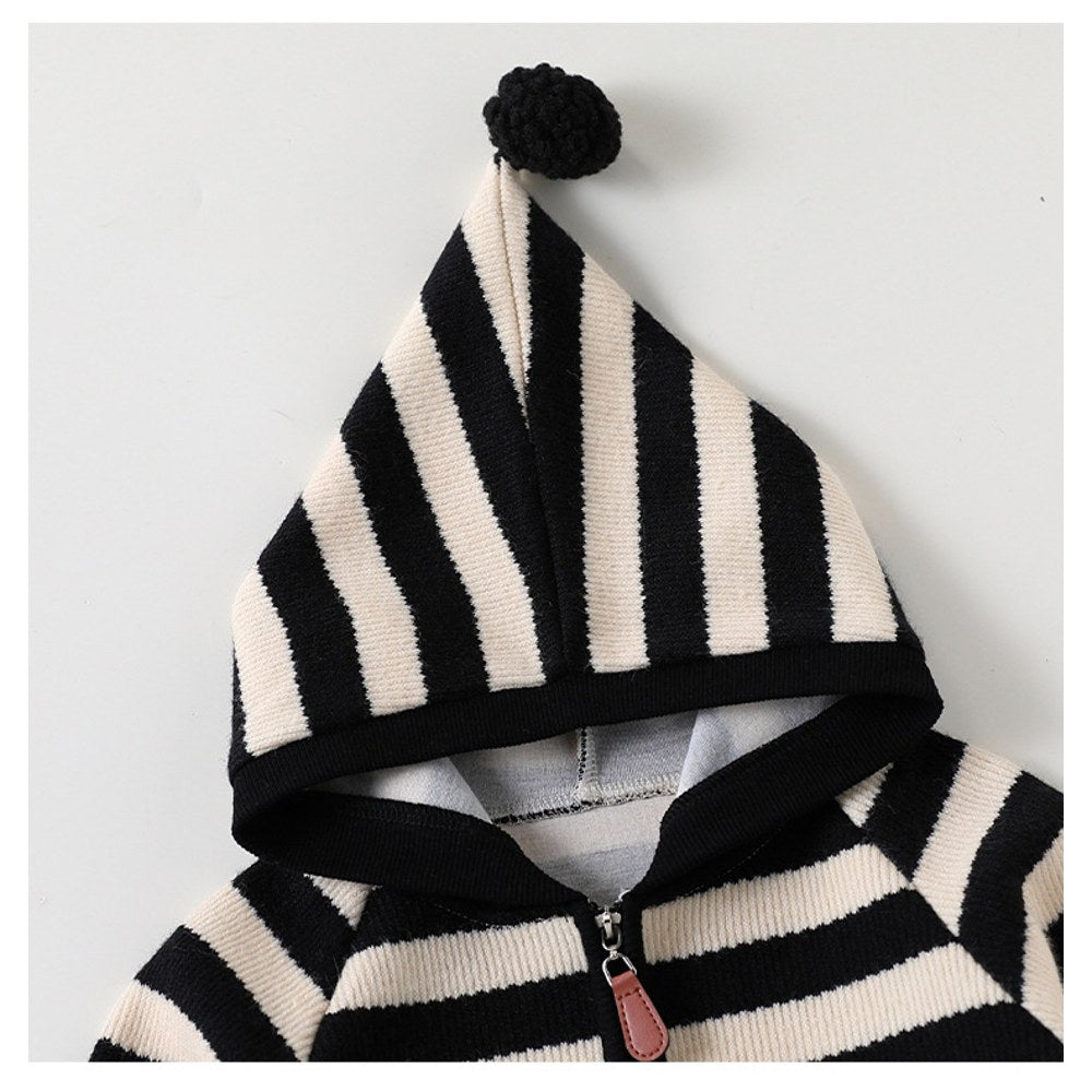 Baby Kids Unisex Long Sleeves Striped Pattern Hooded Rompers