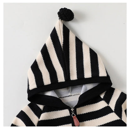 Baby Kids Unisex Long Sleeves Striped Pattern Hooded Rompers