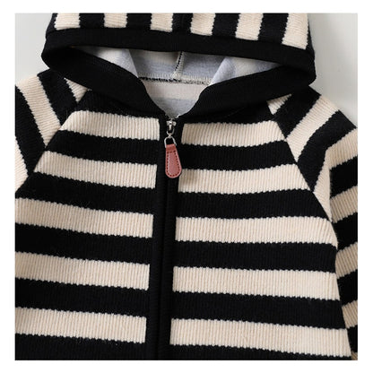 Baby Kids Unisex Long Sleeves Striped Pattern Hooded Rompers