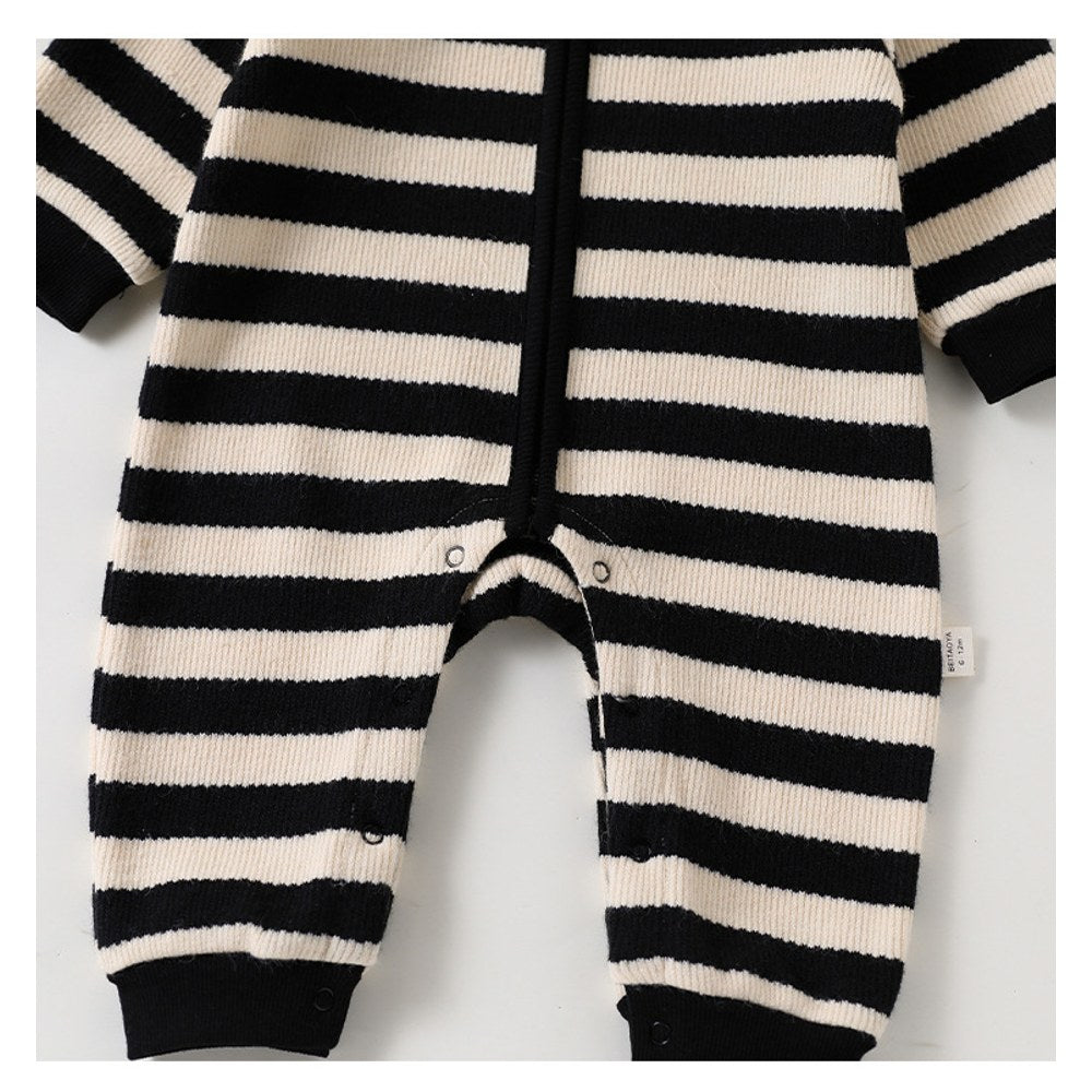 Baby Kids Unisex Long Sleeves Striped Pattern Hooded Rompers